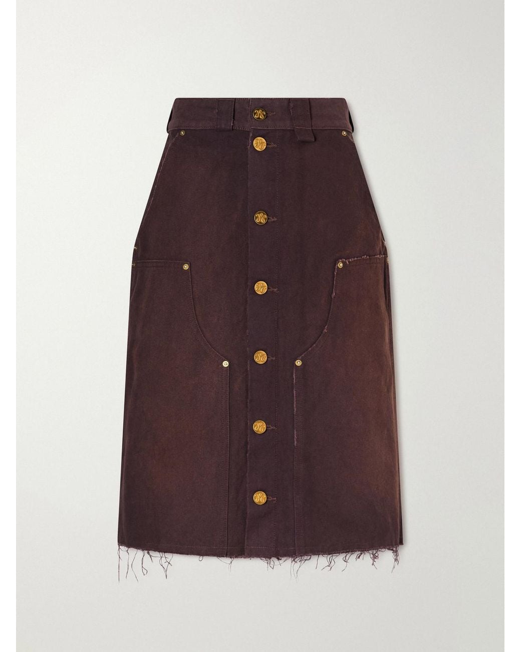 Willy Chavarria Purple Workwear Faded Frayed Cotton Duck-Canvas Knee-Lenght Skirt