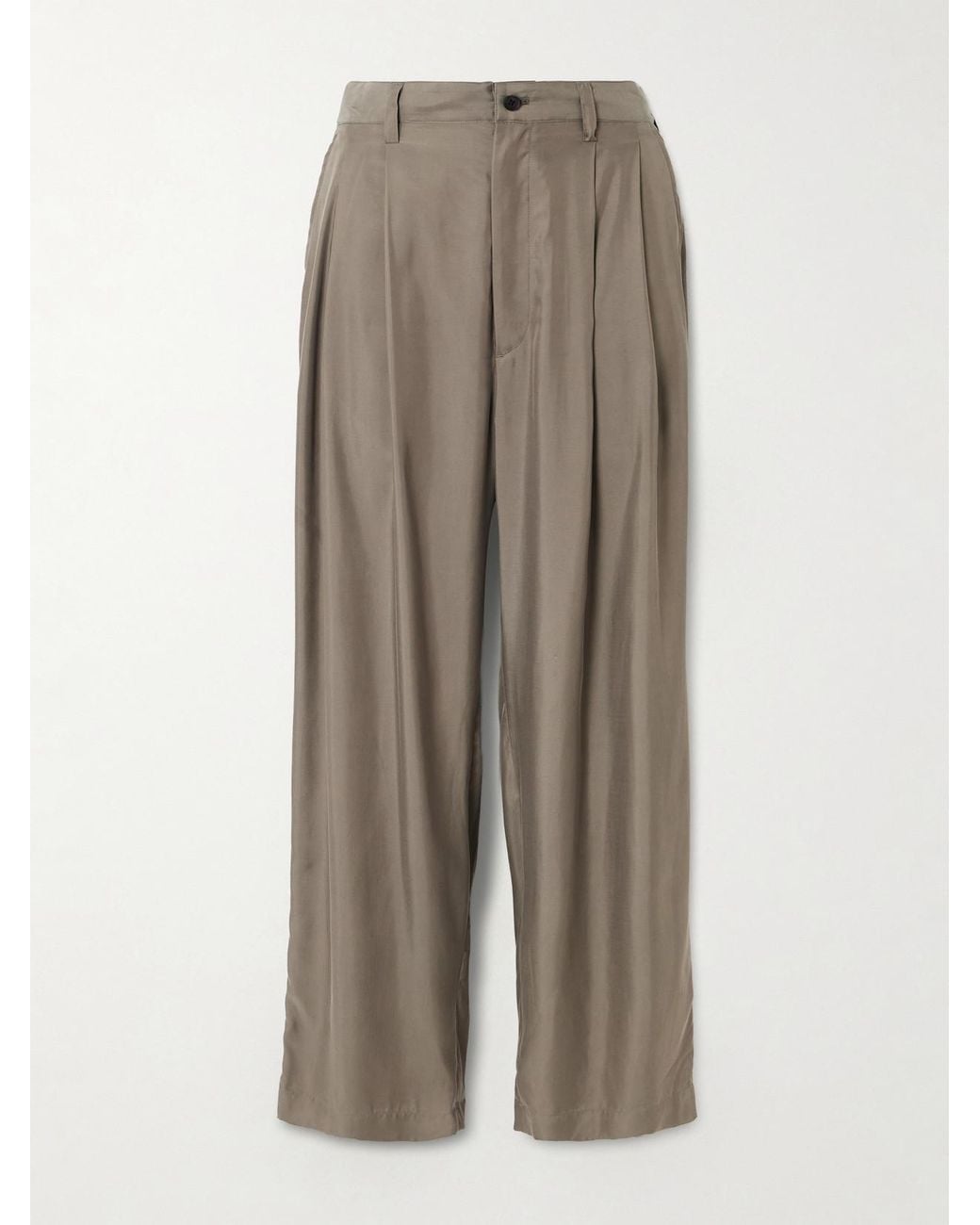 Ssstein Natural Pleated Twill Wide-Leg Pants