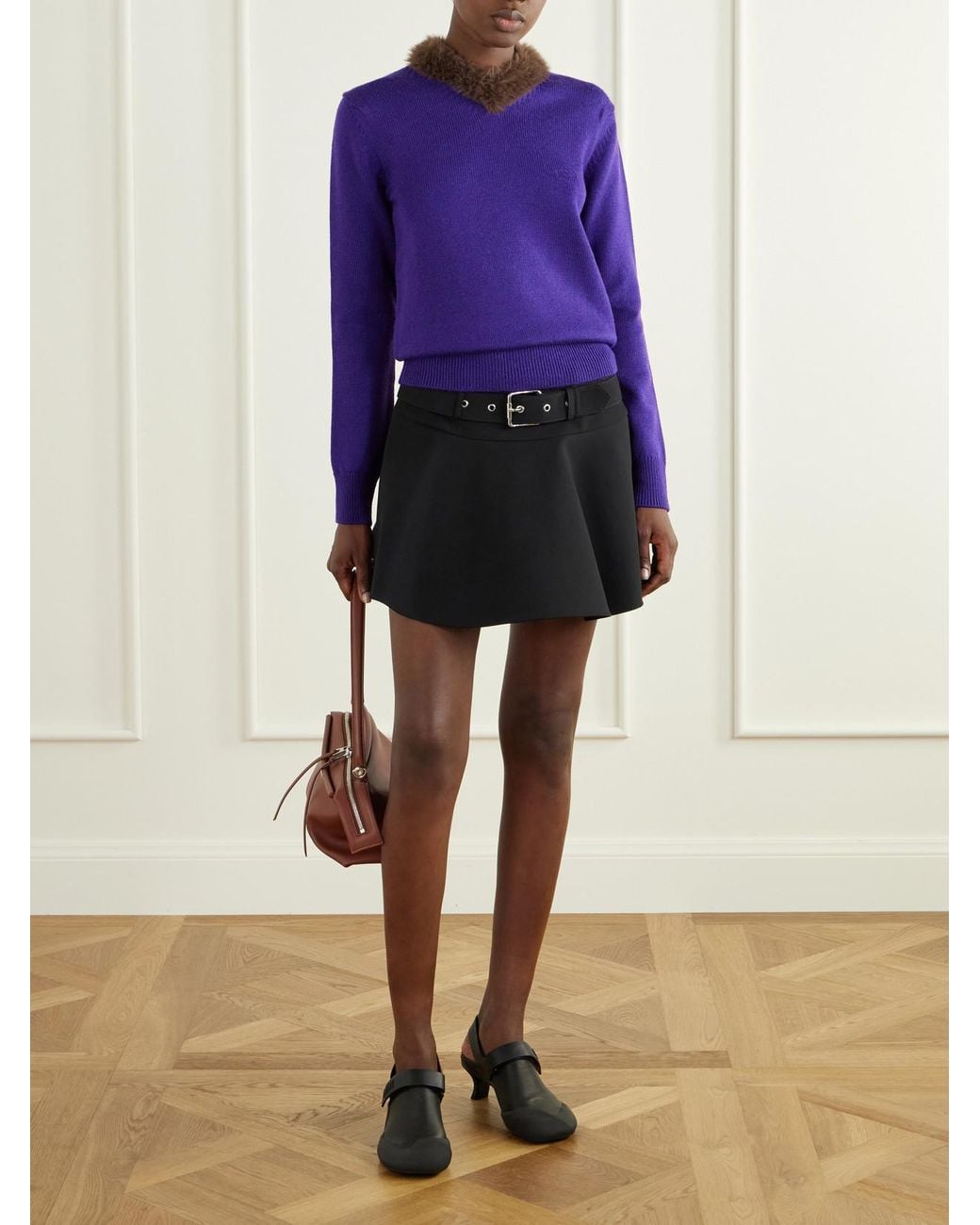 Loewe Purple Plush-Trimmed Ribbed Wool Sweater