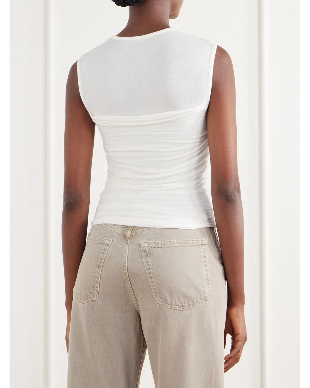 Agolde White Theodore Ruched Jersey Tank