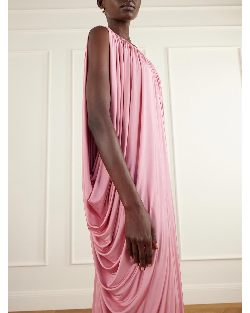Abadia Pink Draped Stretch-Jersey Maxi Dress
