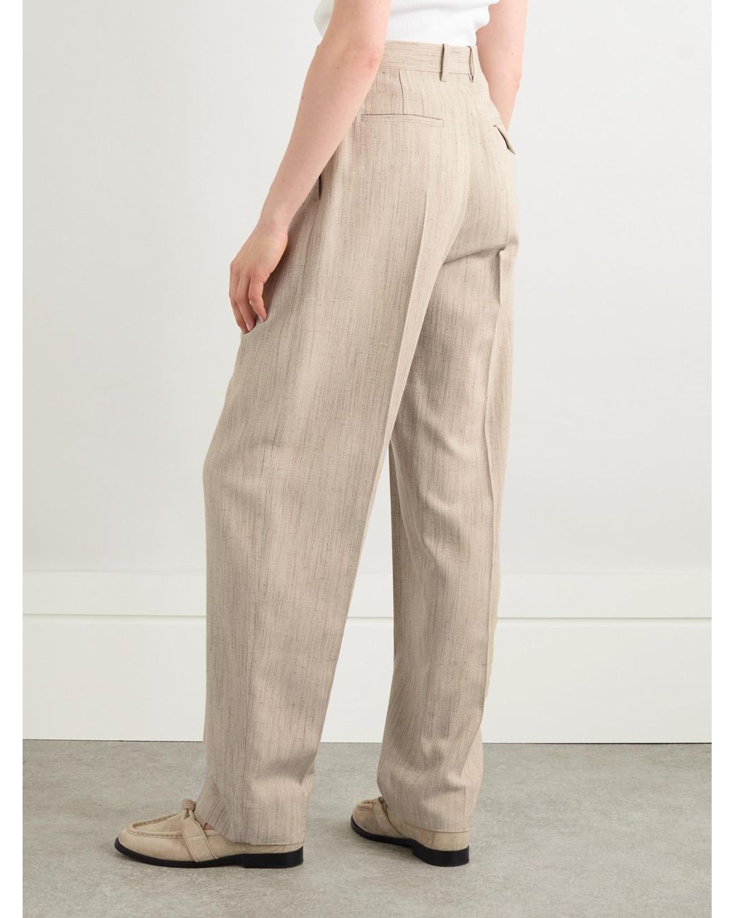 Bottega Veneta Natural Pleated Canvas Tapered Pants