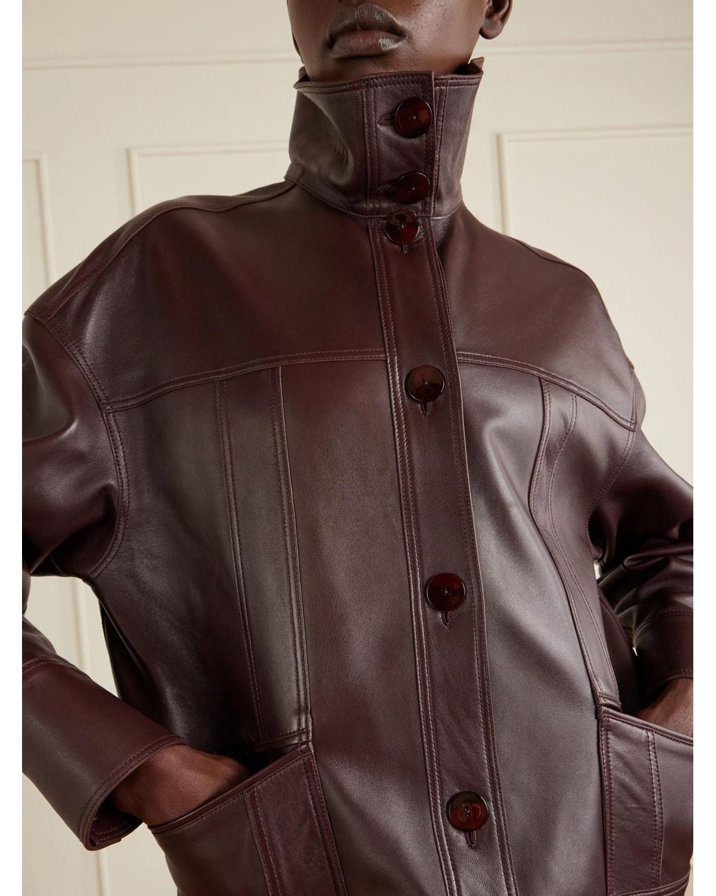 Galvan Brown Paneled Leather Jacket