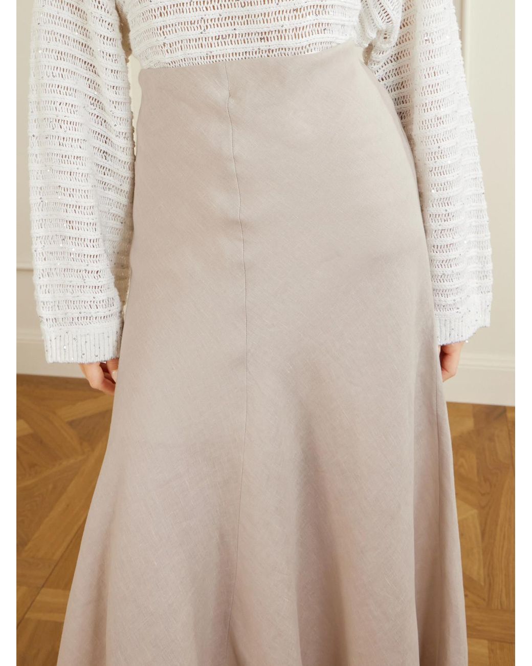 Brunello Cucinelli White Linen Midi Skirt