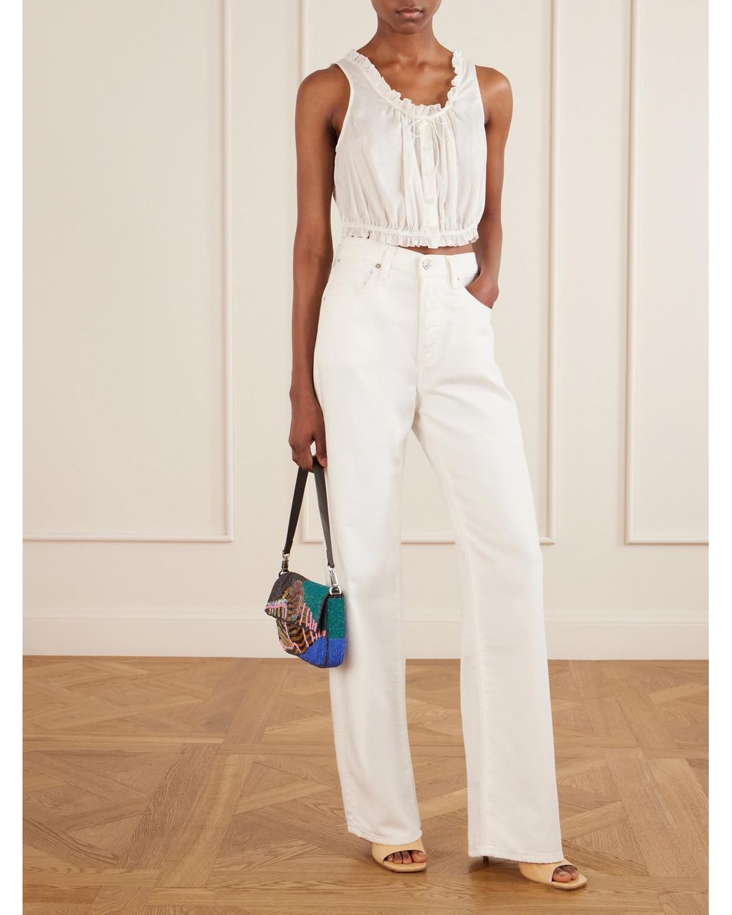 Staud White Sicilia Cropped Cotton Tank