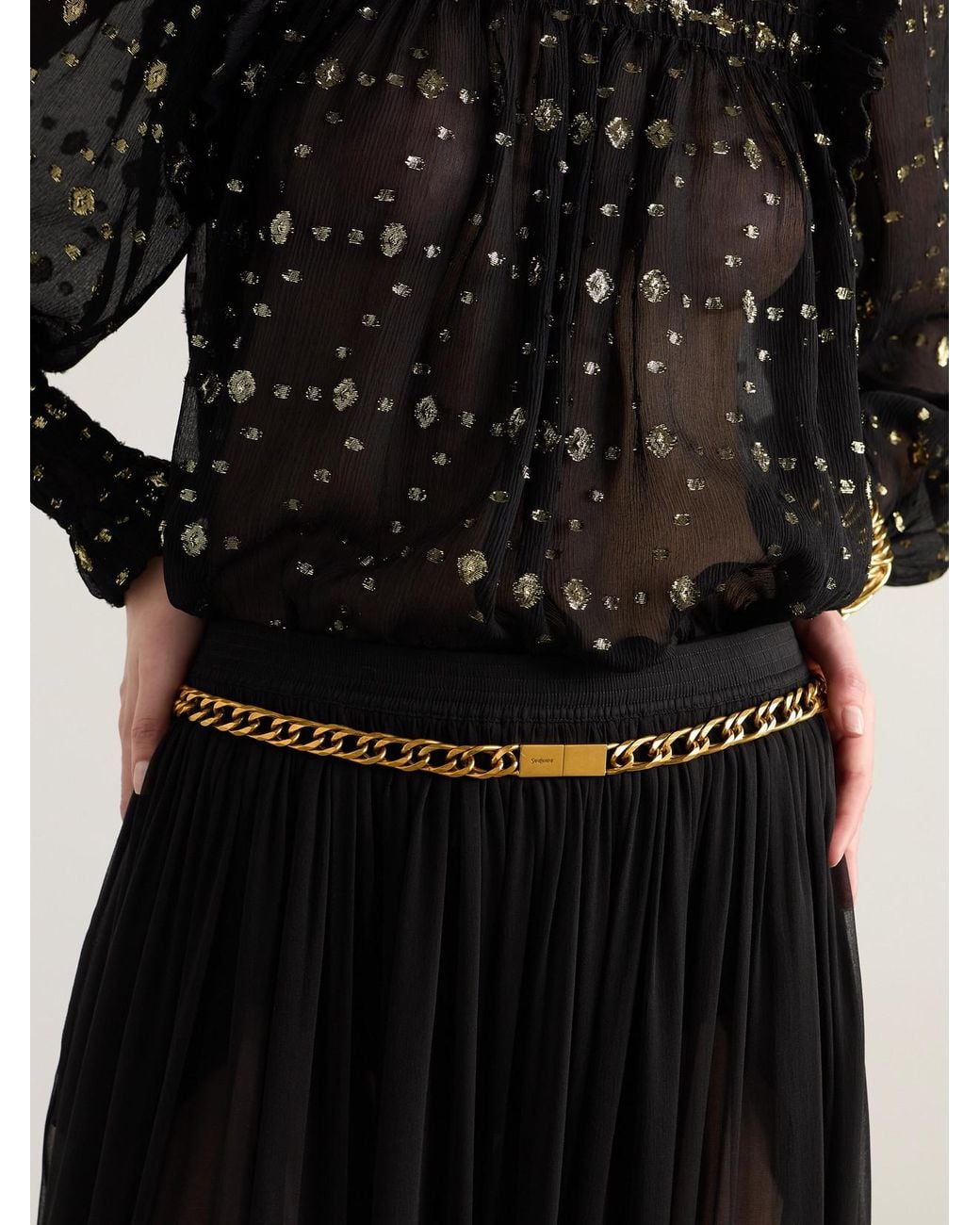 Saint Laurent White Burnished-Tone Belt