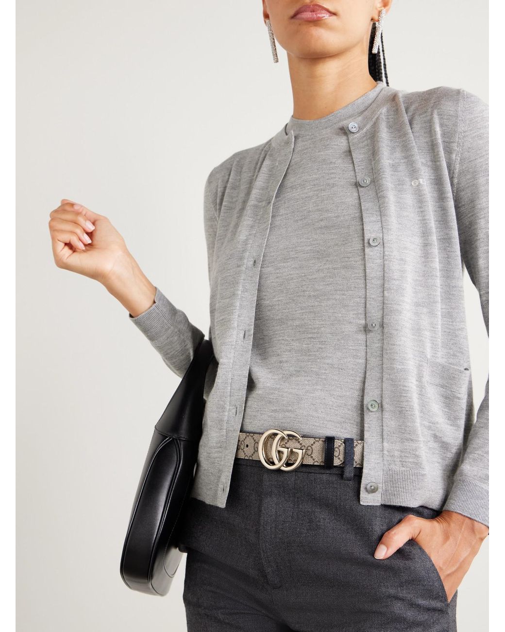 Gucci Gray Gg Marmont Leather-Trimmed Printed Coated-Canvas Belt