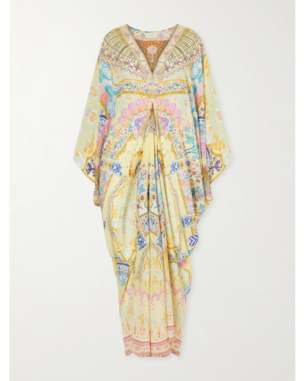 Camilla Metallic Embellished Printed Silk Cover-Up