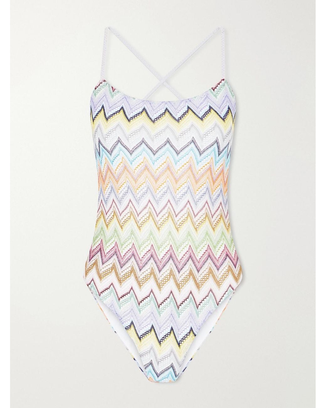 Missoni White Striped Crochet-Knit Swimsuit