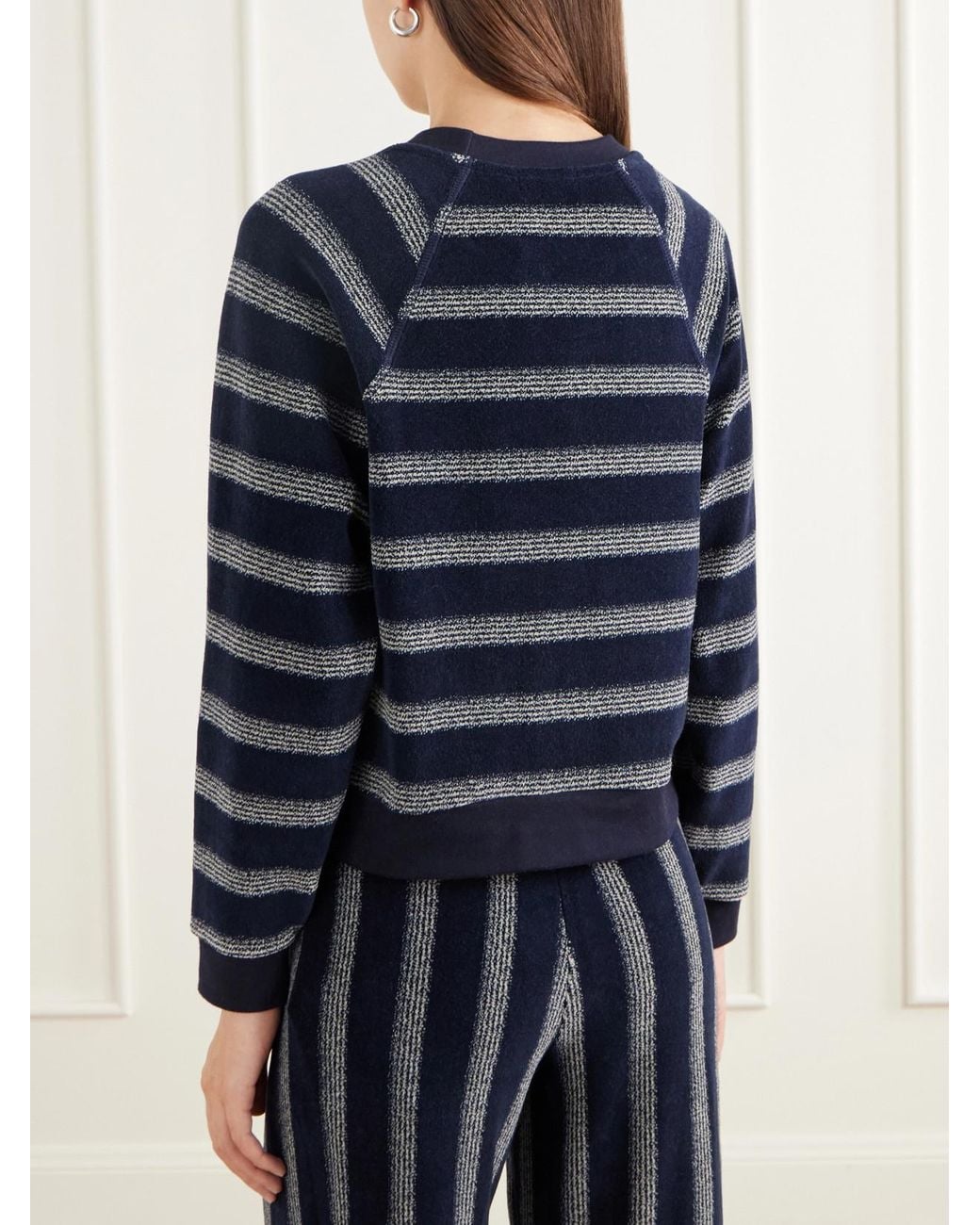 Suzie Kondi Blue Tilos Striped Velour Sweatshirt