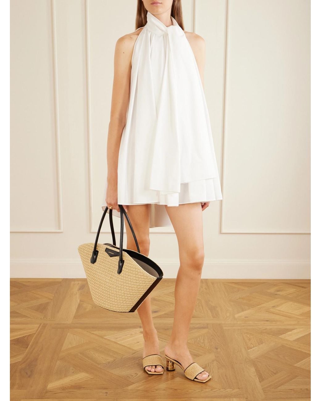 Givenchy Natural Antigona Small Leather-Trimmed Raffia Tote
