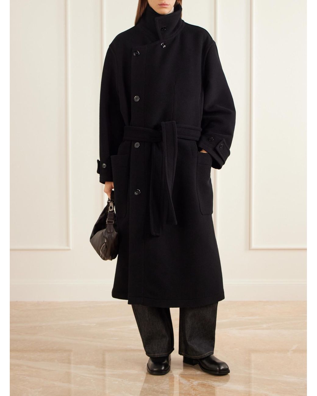 Lemaire Black Belted Double-Breasted Wool-Felt Coat