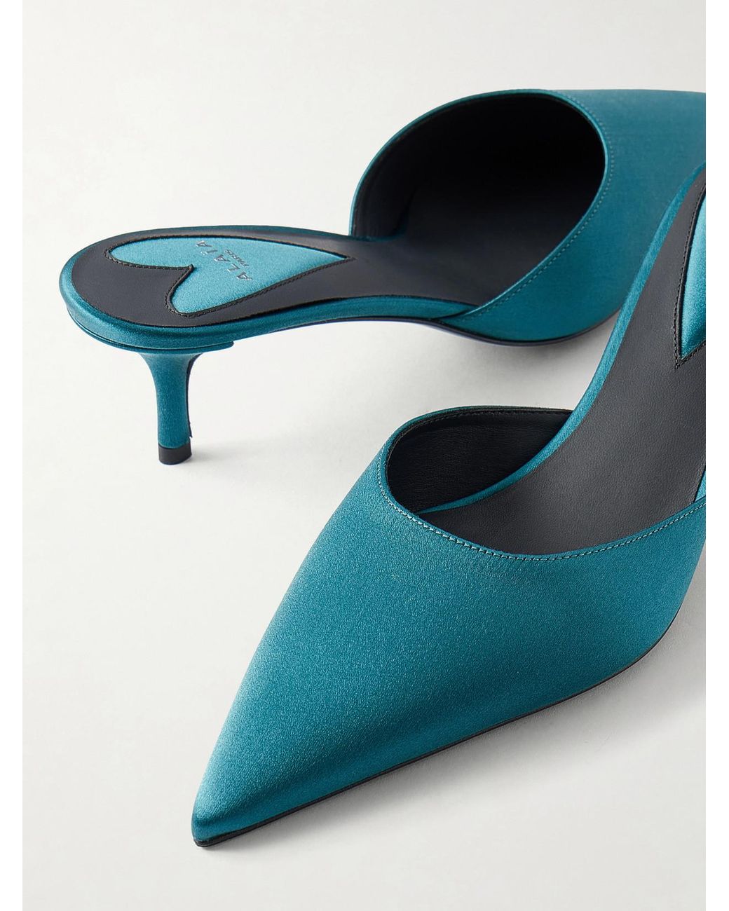 Alaïa Blue Le Coeur 55 Satin Mules