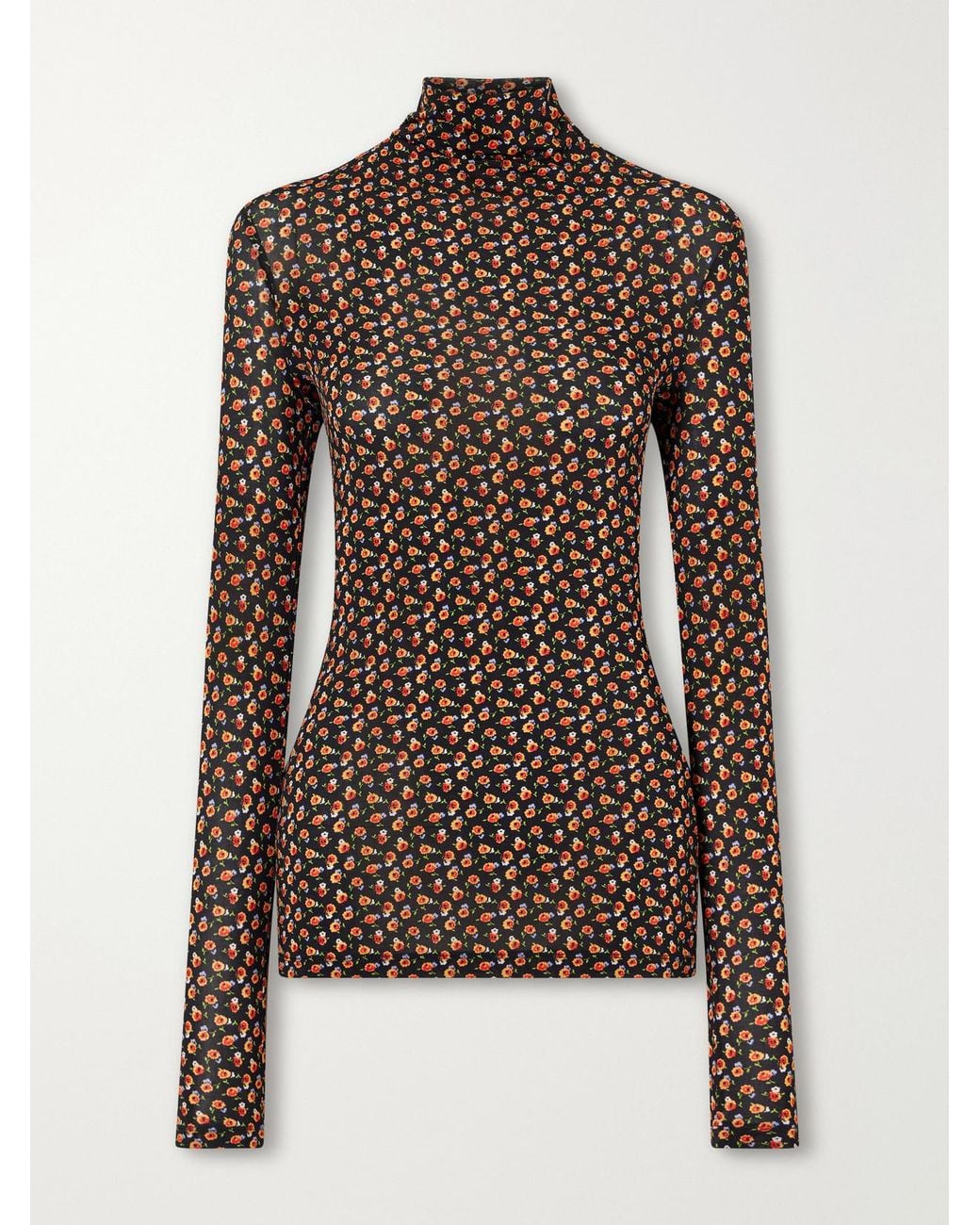 Rabanne Brown Floral-Print Stretch-Jersey Turtleneck Top