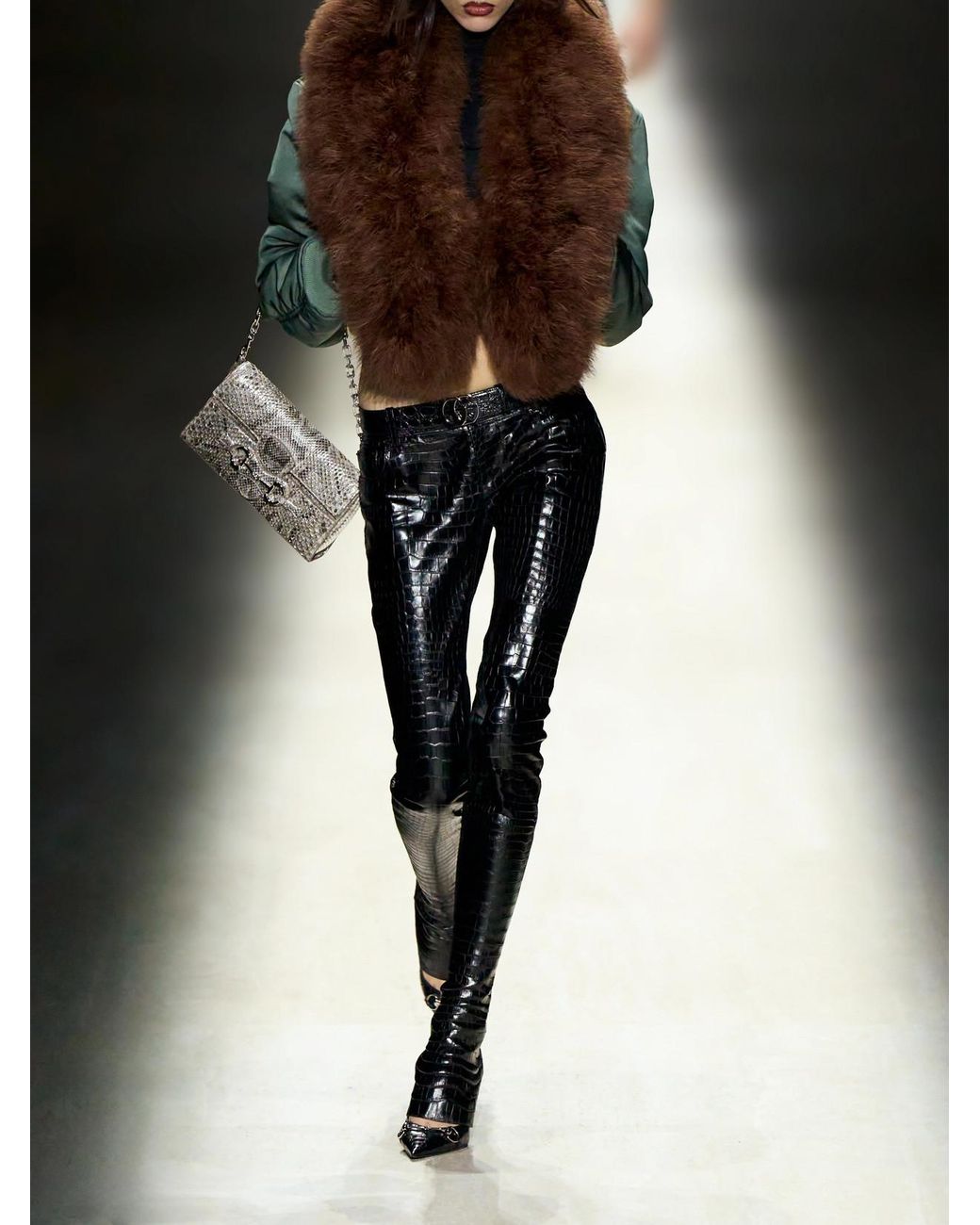 Gucci Brown Gathered Feather-Trimmed Silk-Duchesse Jacket