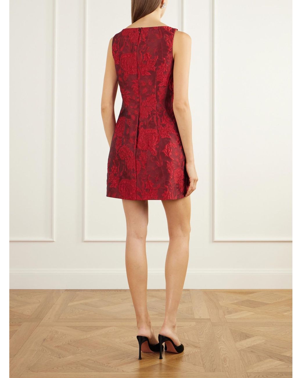Emilia Wickstead Red Rifer Floral-Cloqué Mini Dress