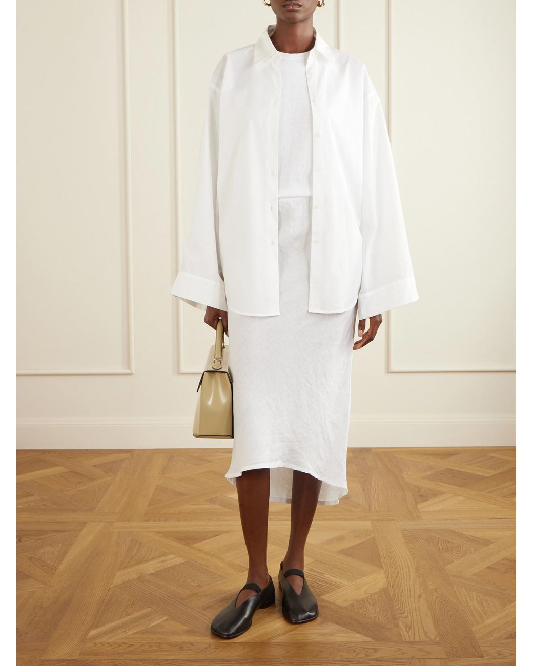 James Perse White Linen-Canvas Midi Skirt