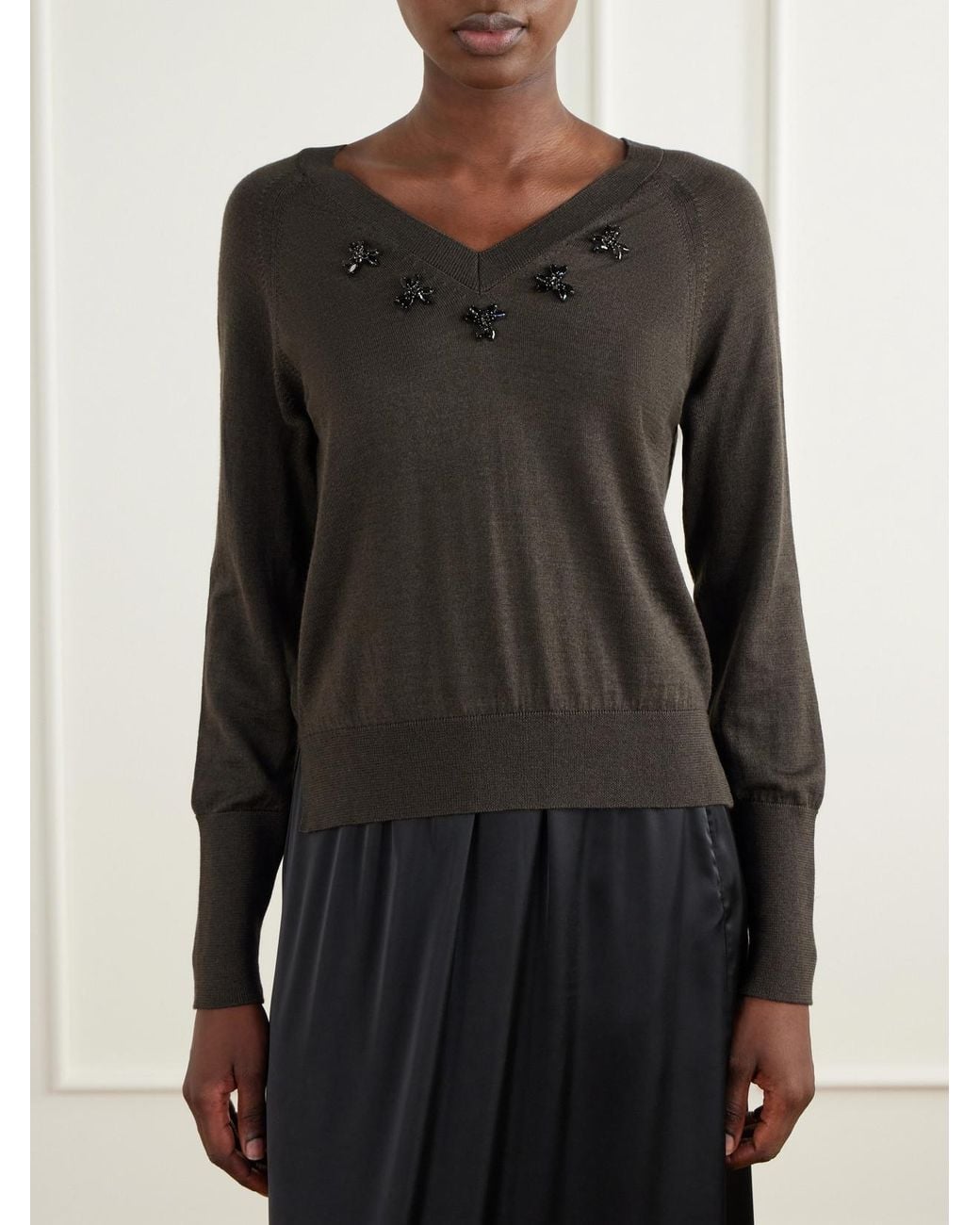 Simone Rocha Black Embellished Merino Wool And Silk-Blend Sweater