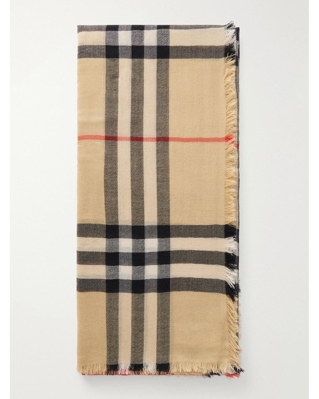 Burberry Natural Fringed Checked Wool Scarf