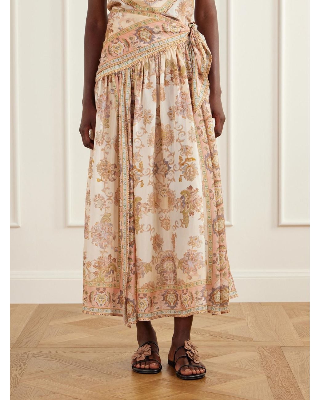 Zimmermann Natural Echo Scarf-Detailed Printed Silk Midi Skirt