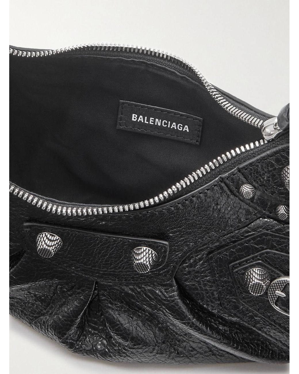 Balenciaga Black Le Cagole Xs Studded Crinkled-Leather Shoulder Bag