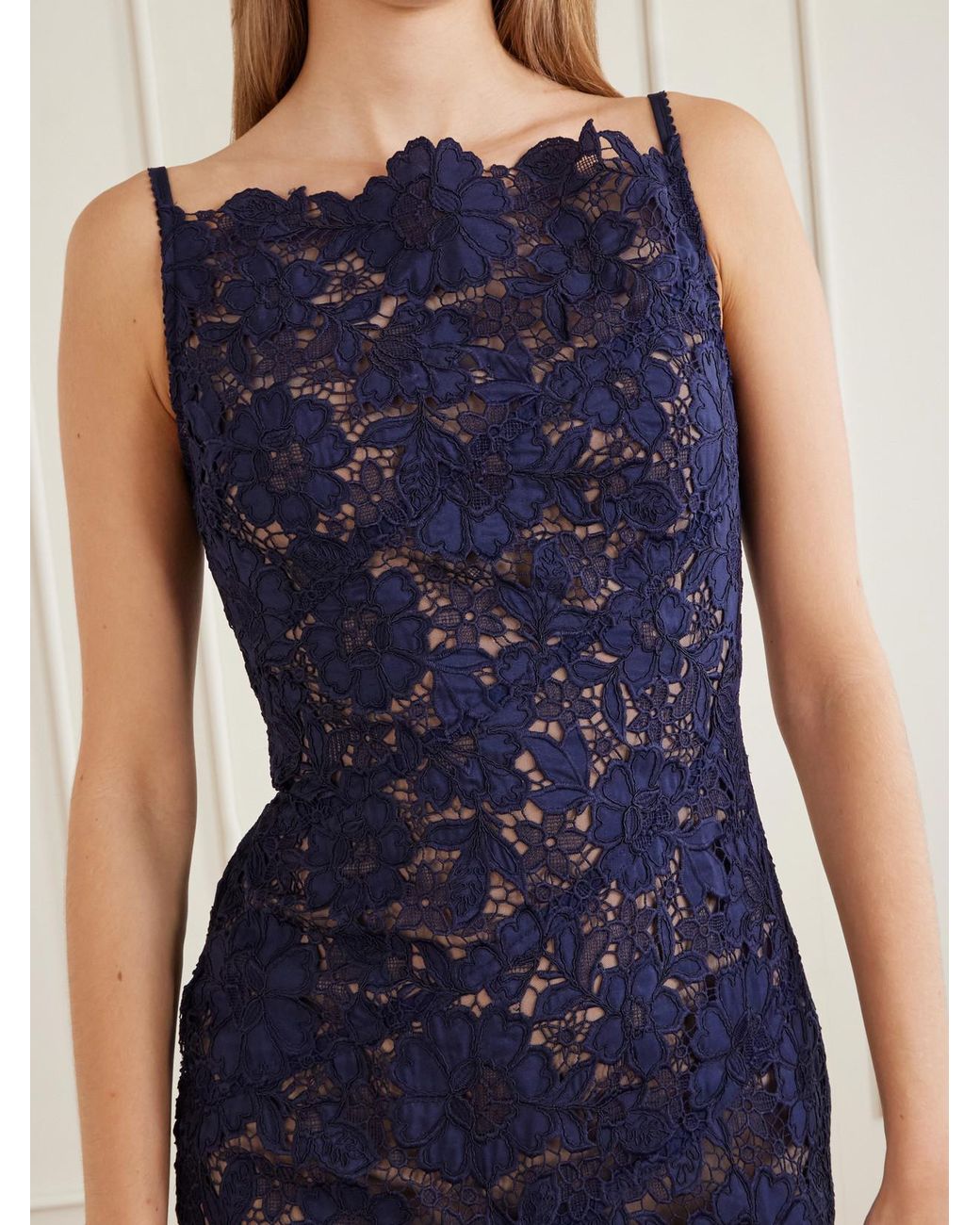 Self-Portrait Blue Scalloped Lace Midi Dress