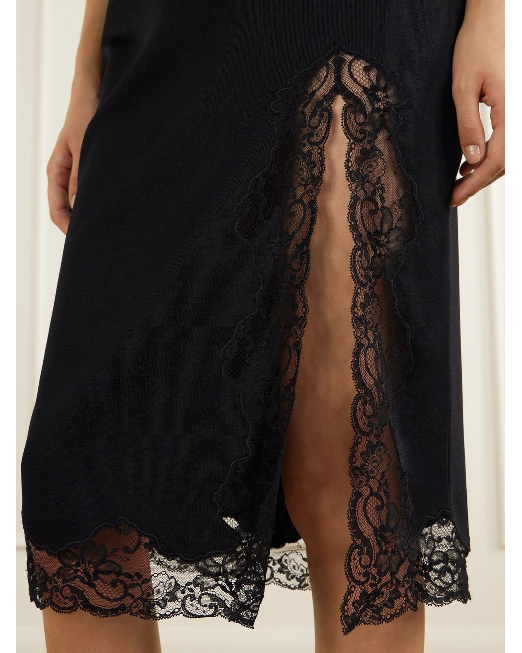 Balmain Black Lace-Trimmed Jersey Midi Skirt