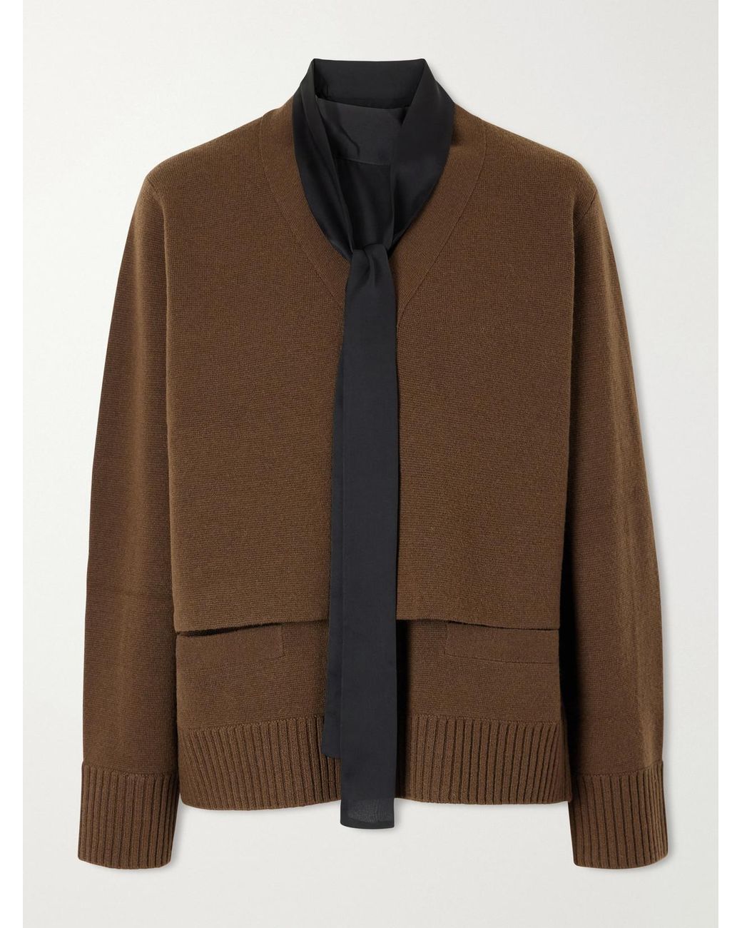 Sacai Brown Scarf-Detailed Wool Cardigan