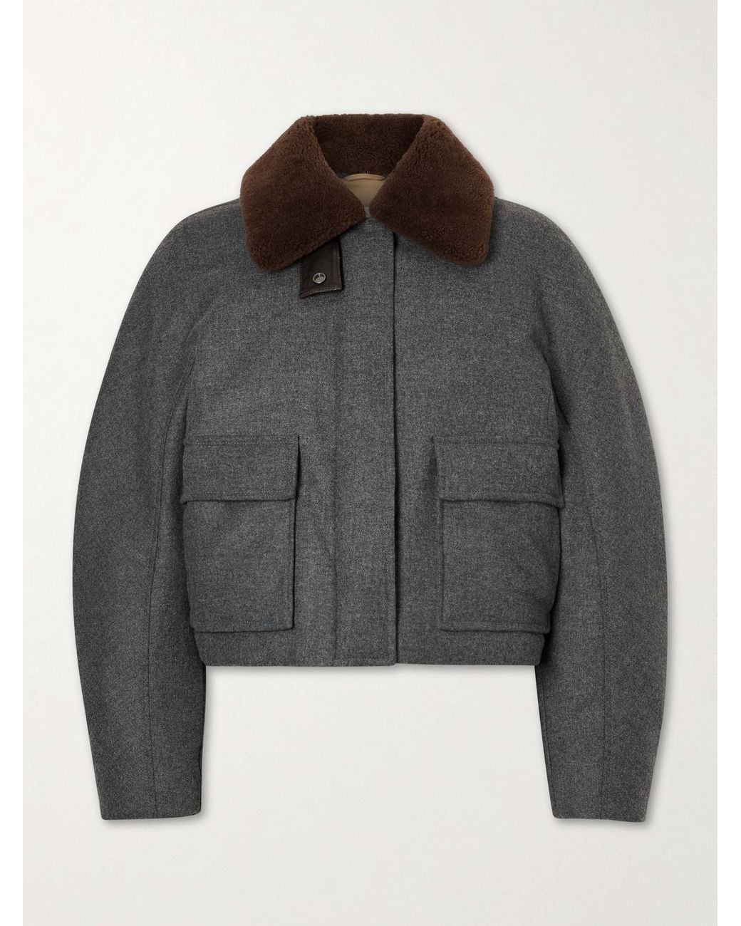 Brunello Cucinelli Gray Shearling-Trimmed Padded Wool And Cashmere-Blend Down Jacket