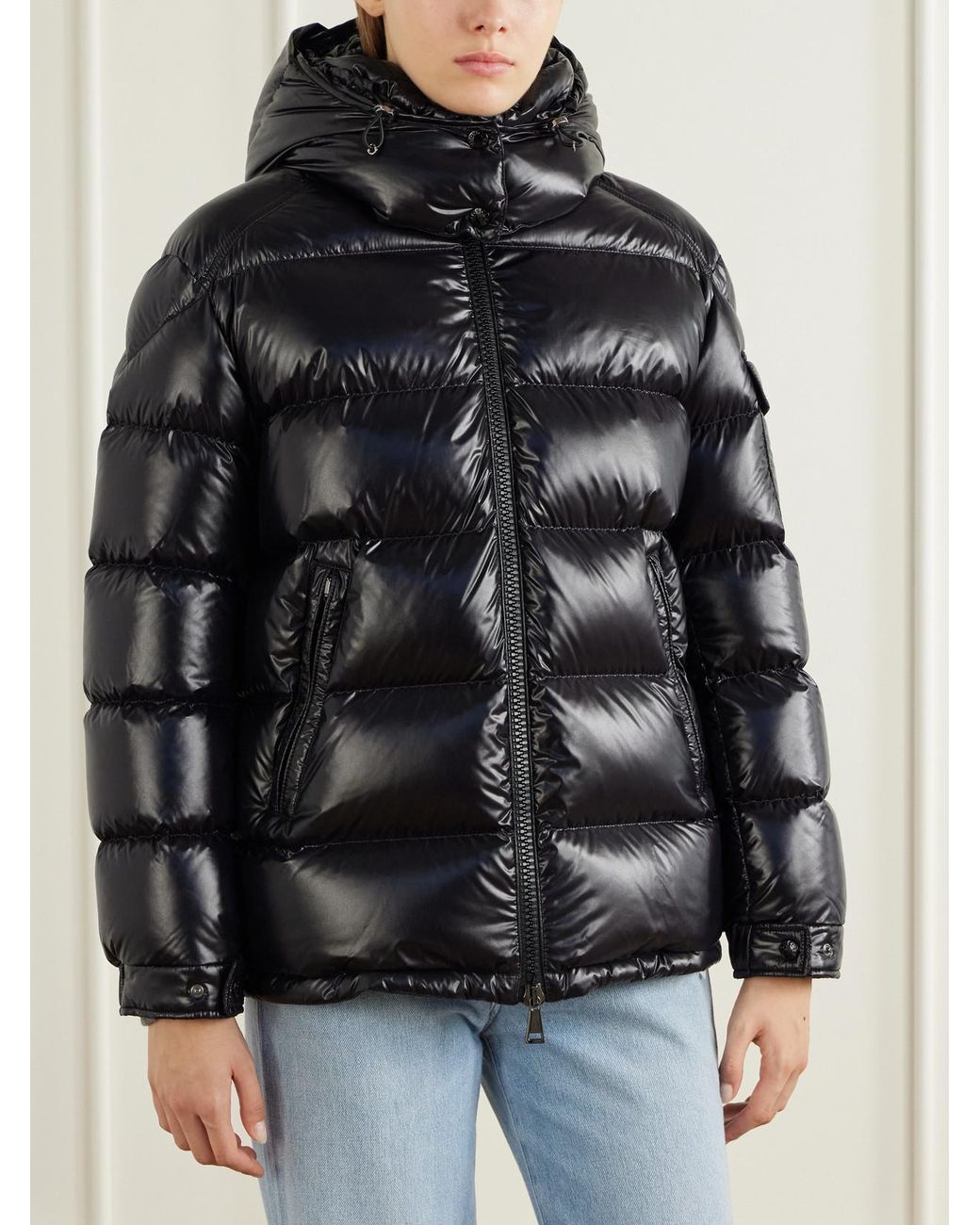 Moncler Black Maire Hooded Quilted Glossed-Shell Down Jacket