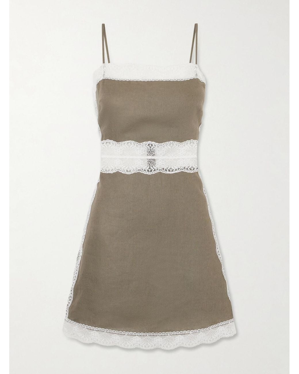 Staud Natural Amalina Lace-Trimmed Linen Mini Dress