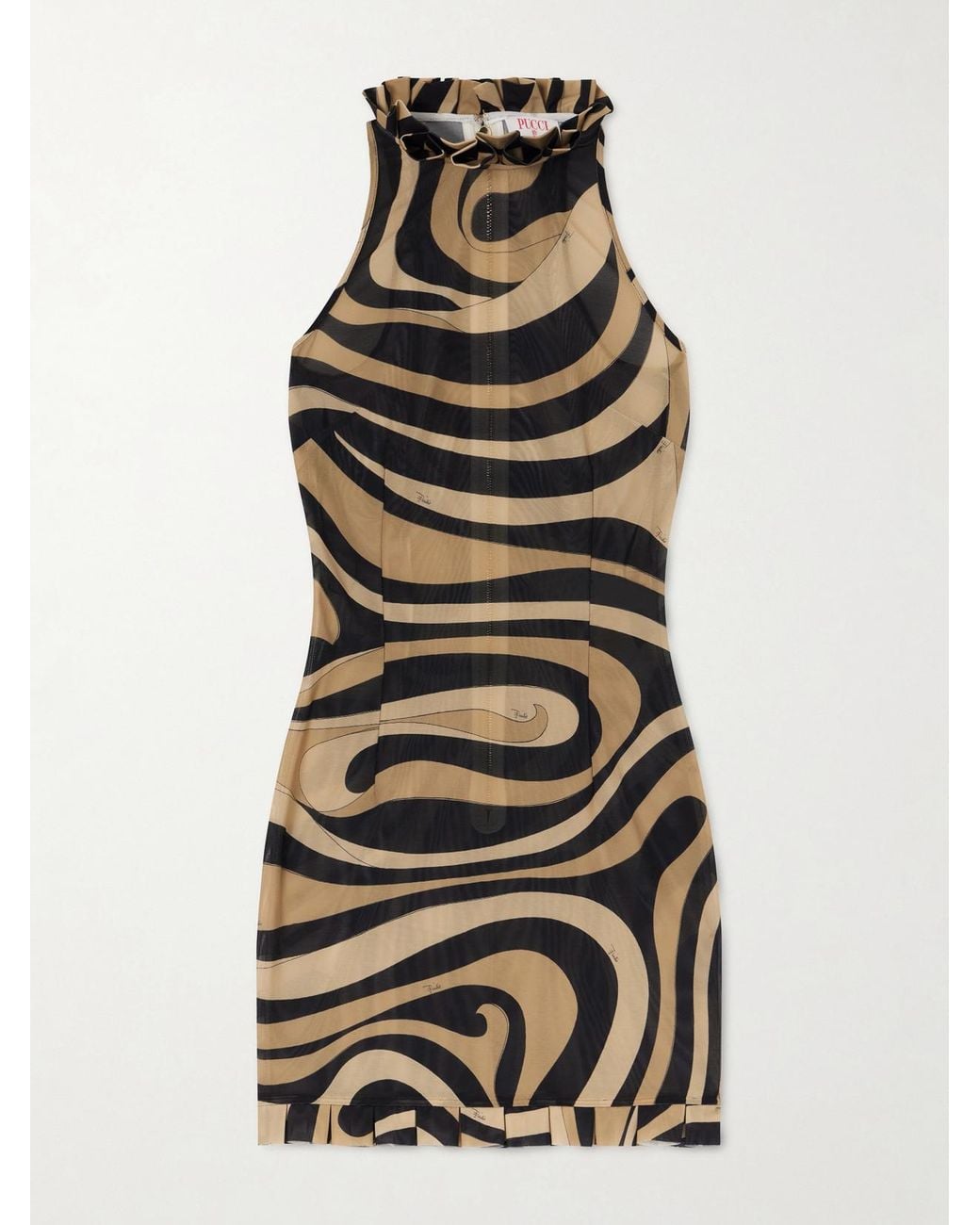 Emilio Pucci Natural Pleated Printed Mesh Mini Dress