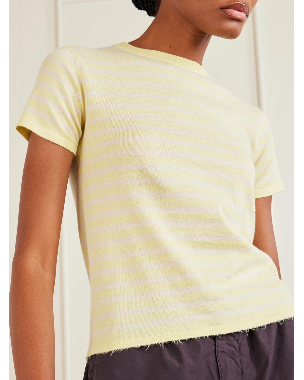 Auralee Natural Knitted Striped Cotton T-Shirt