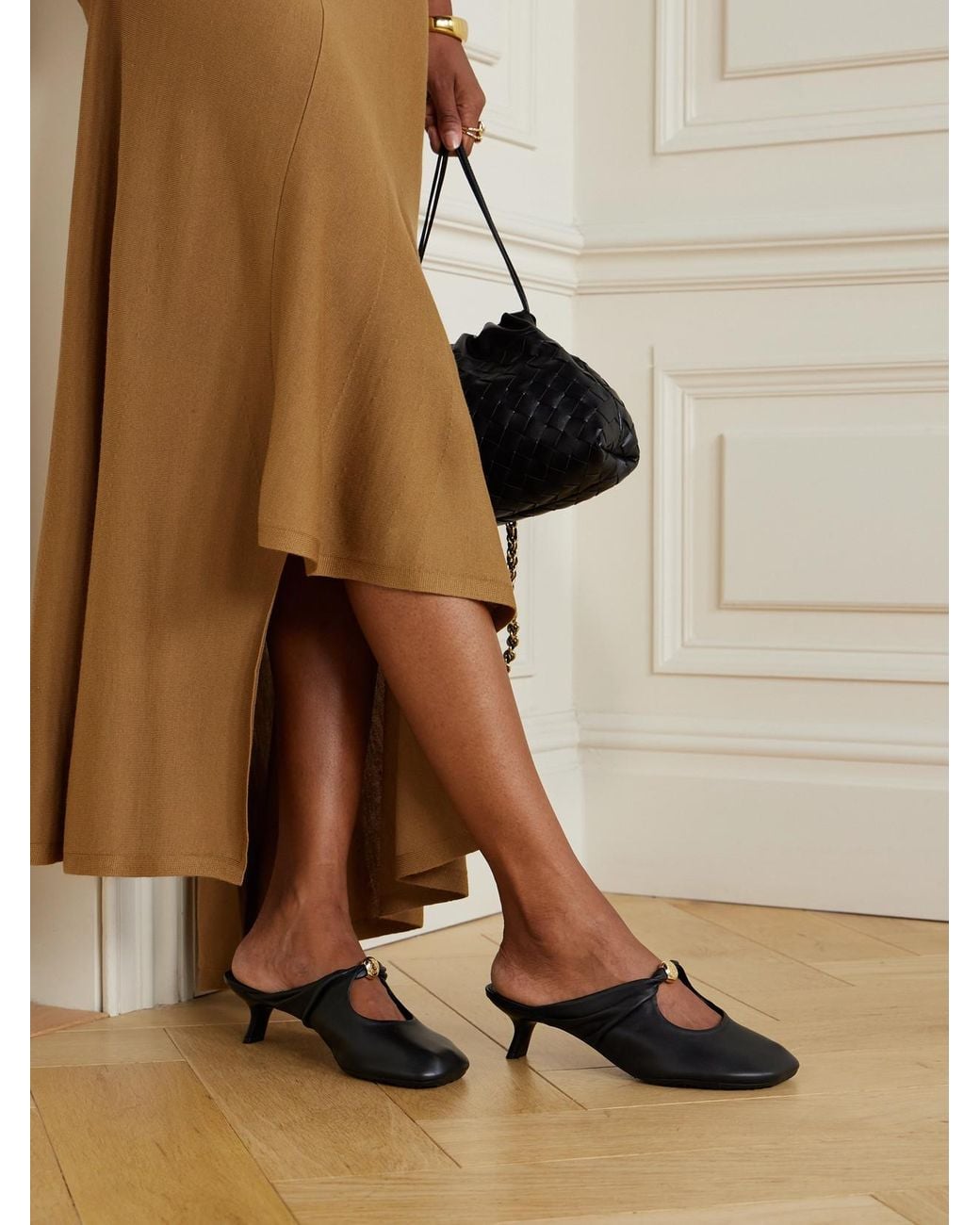 Loewe White Pebble Embellished Cutout Leather Mules