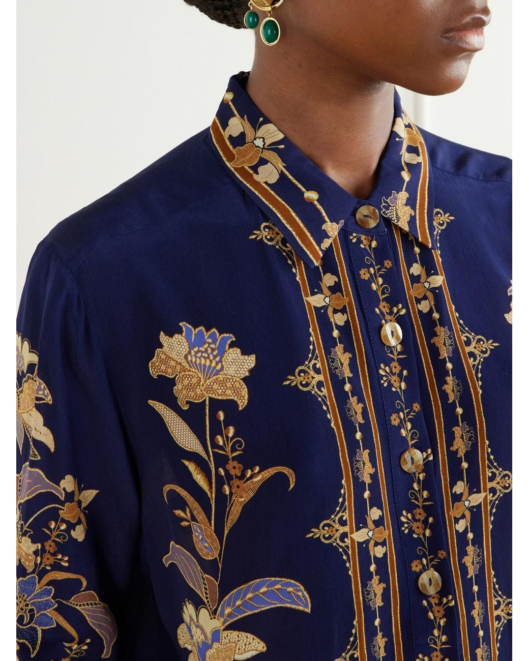 Farm Rio Blue Liz Floral-Print Button-Down Shirt