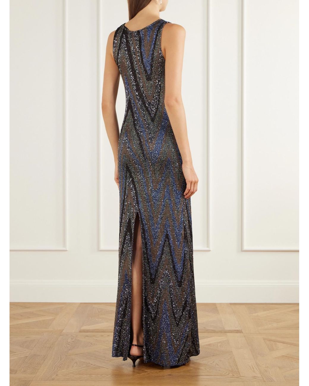 Missoni White Sequin-Embellished Striped Metallic Crochet-Knit Maxi Dress