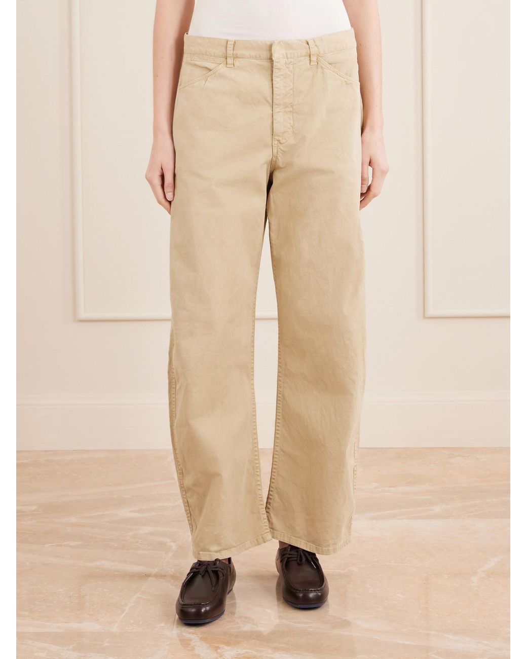Nili Lotan Natural Tribeca Brushed Cotton-Blend Twill Barrel-Leg Pants