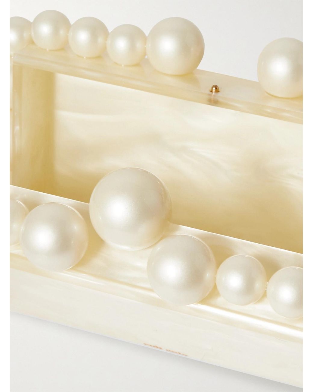 Cult Gaia Natural Eos Beaded Marbled Acrylic Clutch