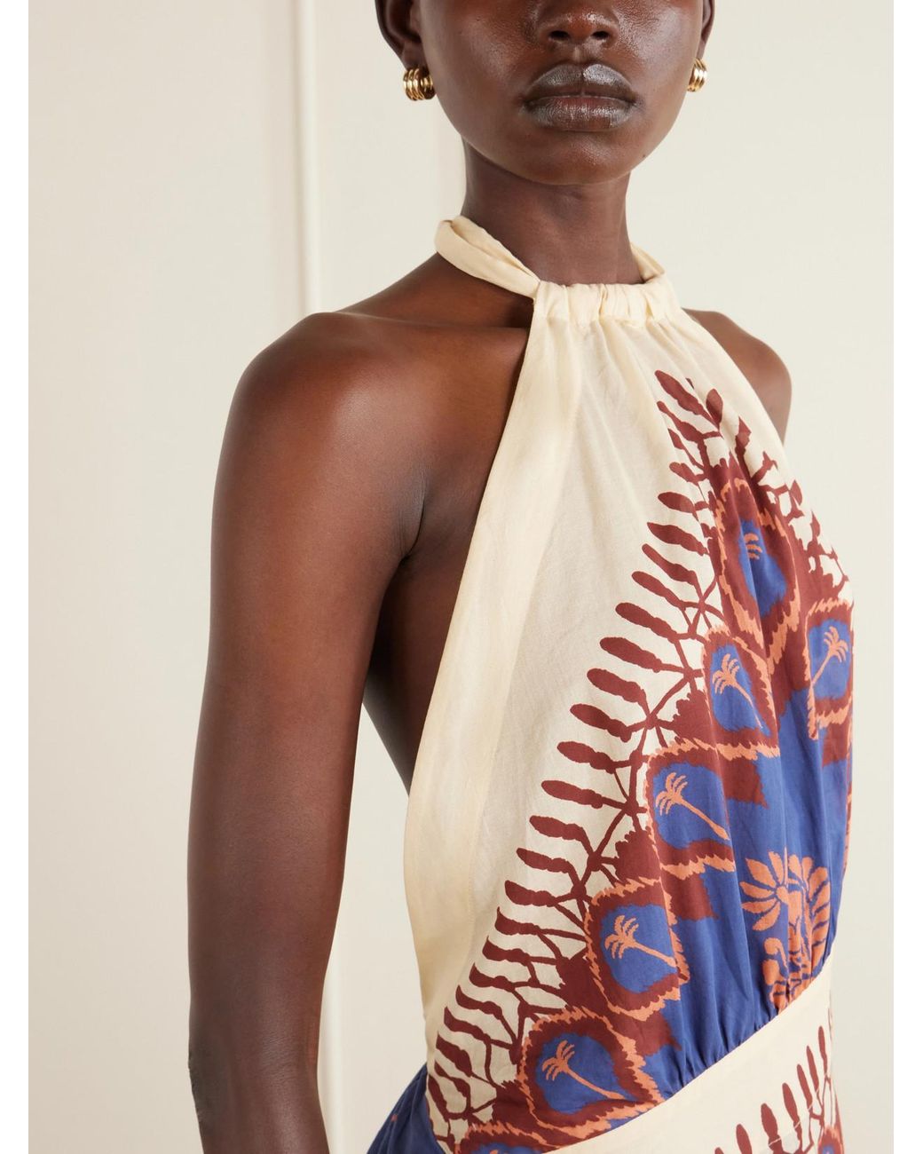 Johanna Ortiz White Open-Back Printed Cotton-Voile Mini Dress