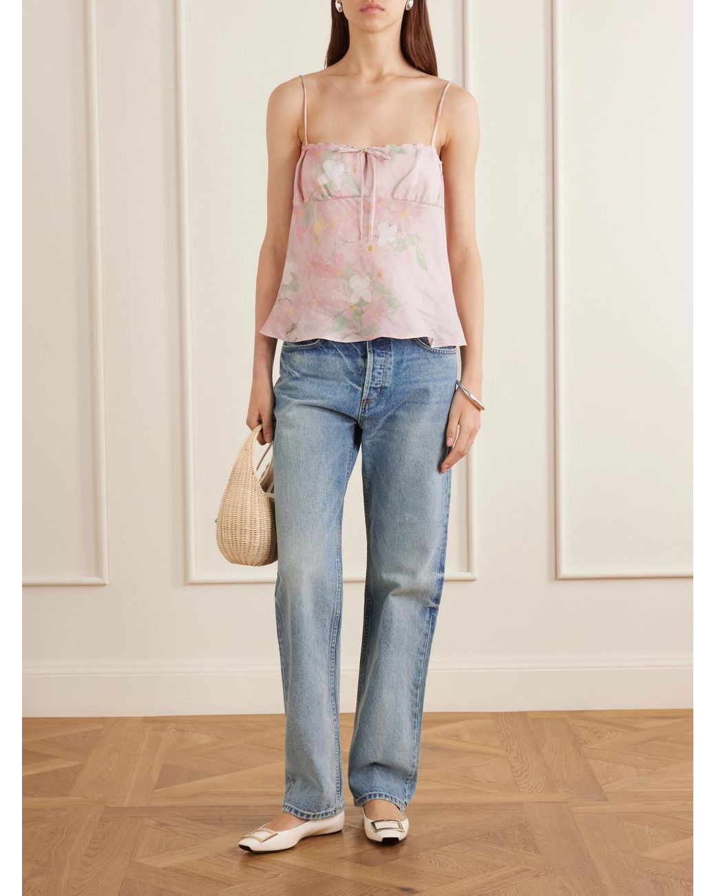BERNADETTE Pink Riri Floral-Print Linen Camisole