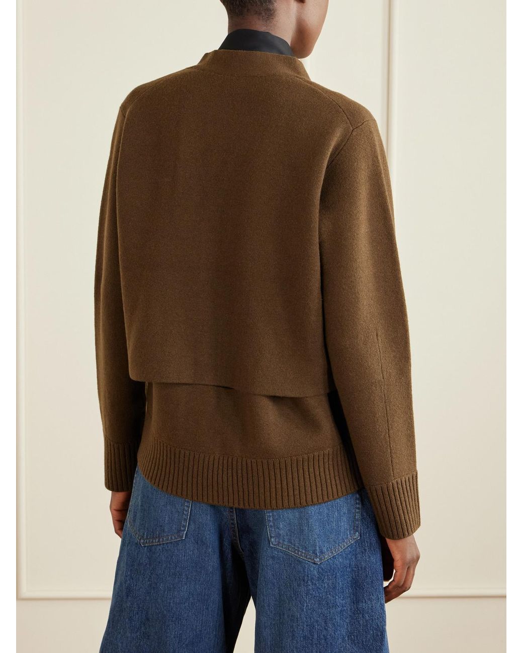 Sacai Brown Scarf-Detailed Wool Cardigan