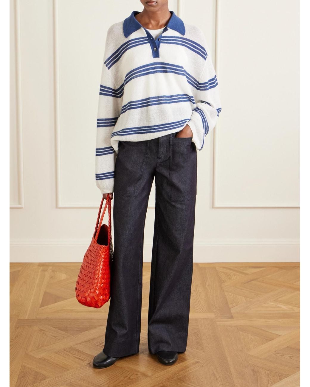 The Elder Statesman Blue Striped Cashmere And Mohair-Blend Polo Shirt