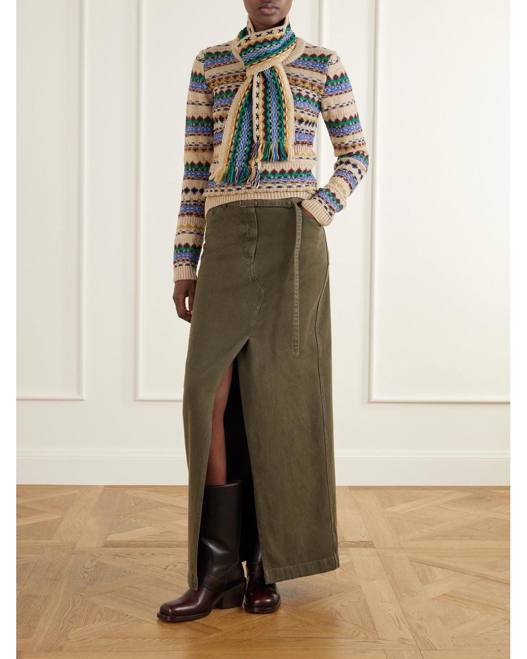 Dries Van Noten Gray Intarsia-Knit Wool Sweater