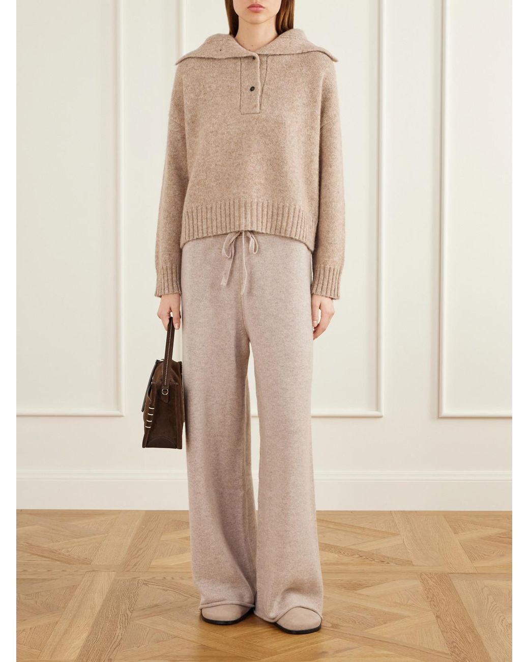 James Perse Natural Drawstring Cashmere Wide-Leg Pants