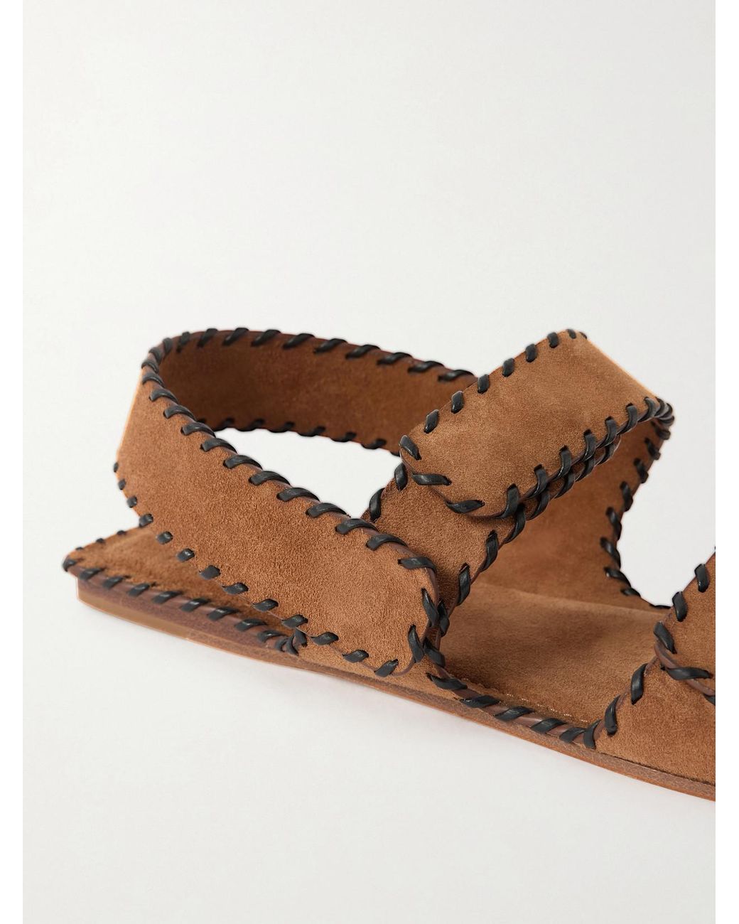 Khaite White Boden Whipstitched Suede Sandals