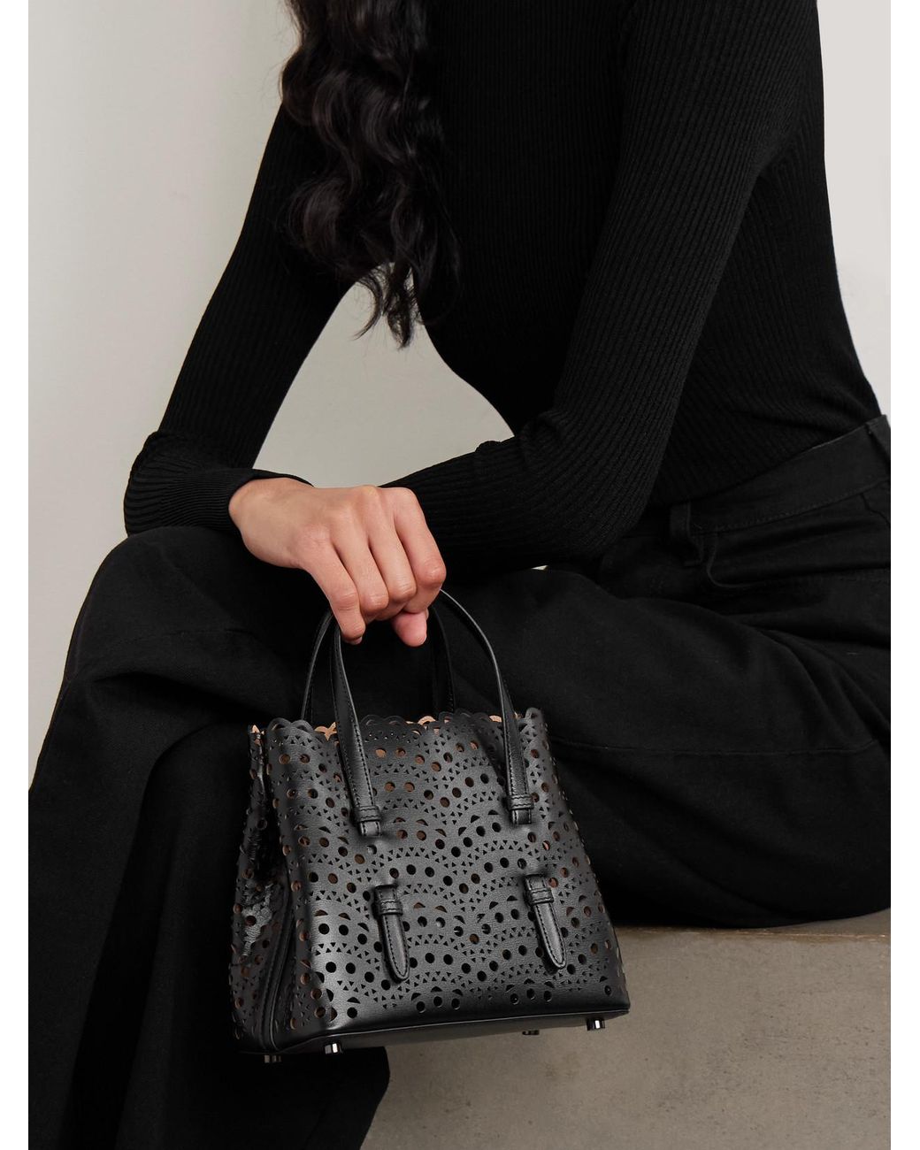 Alaïa Black Mina 20 Laser-Cut Leather Tote