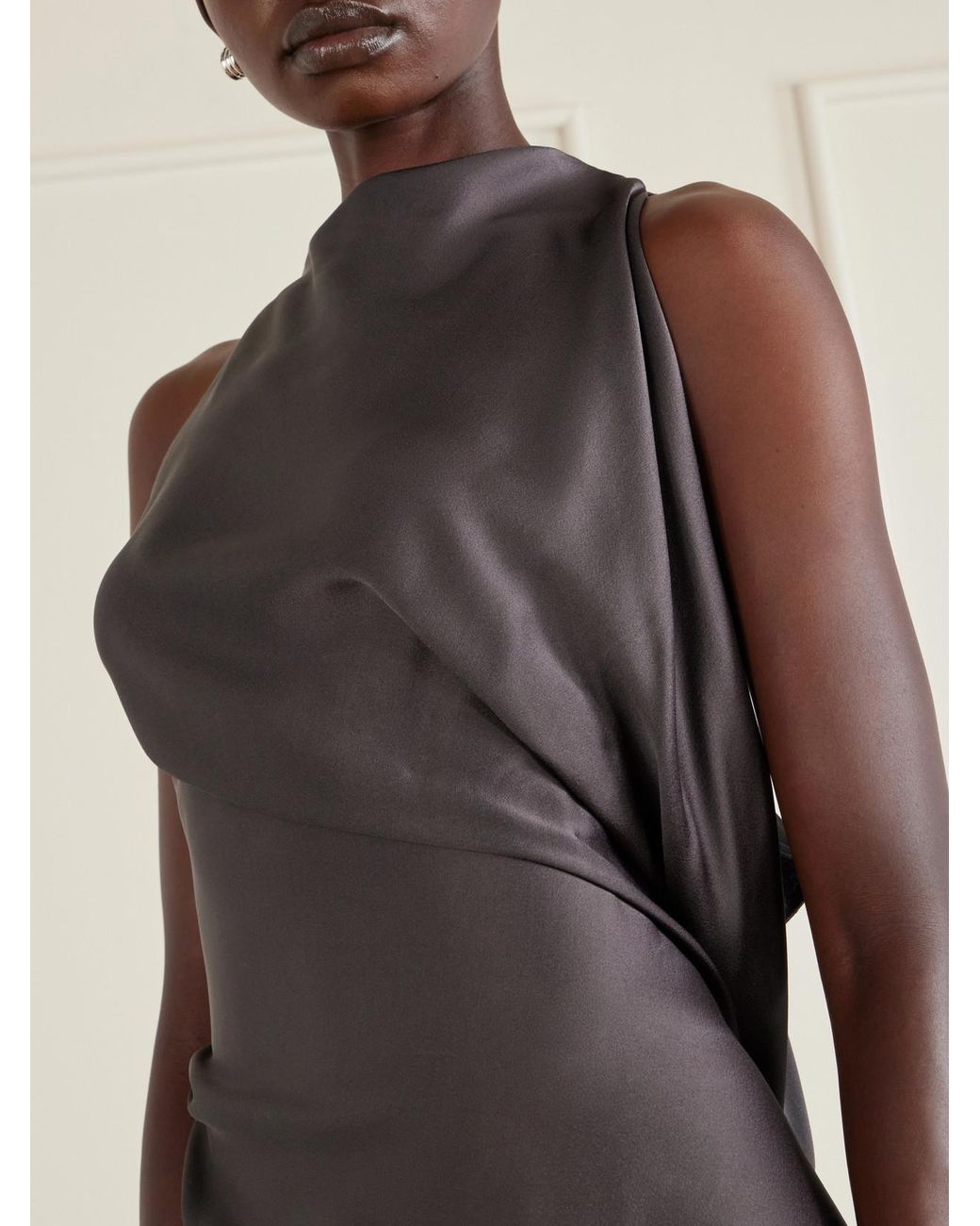 Victoria Beckham Brown Draped Satin Midi Dress