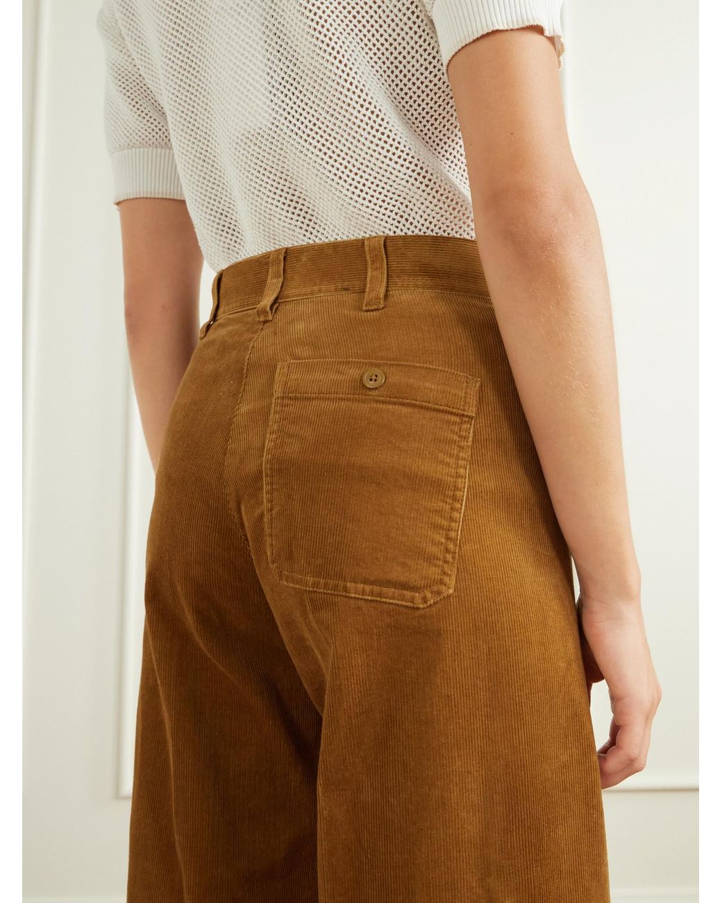 Polo Ralph Lauren Brown Cotton-Blend Corduroy Wide-Leg Pants