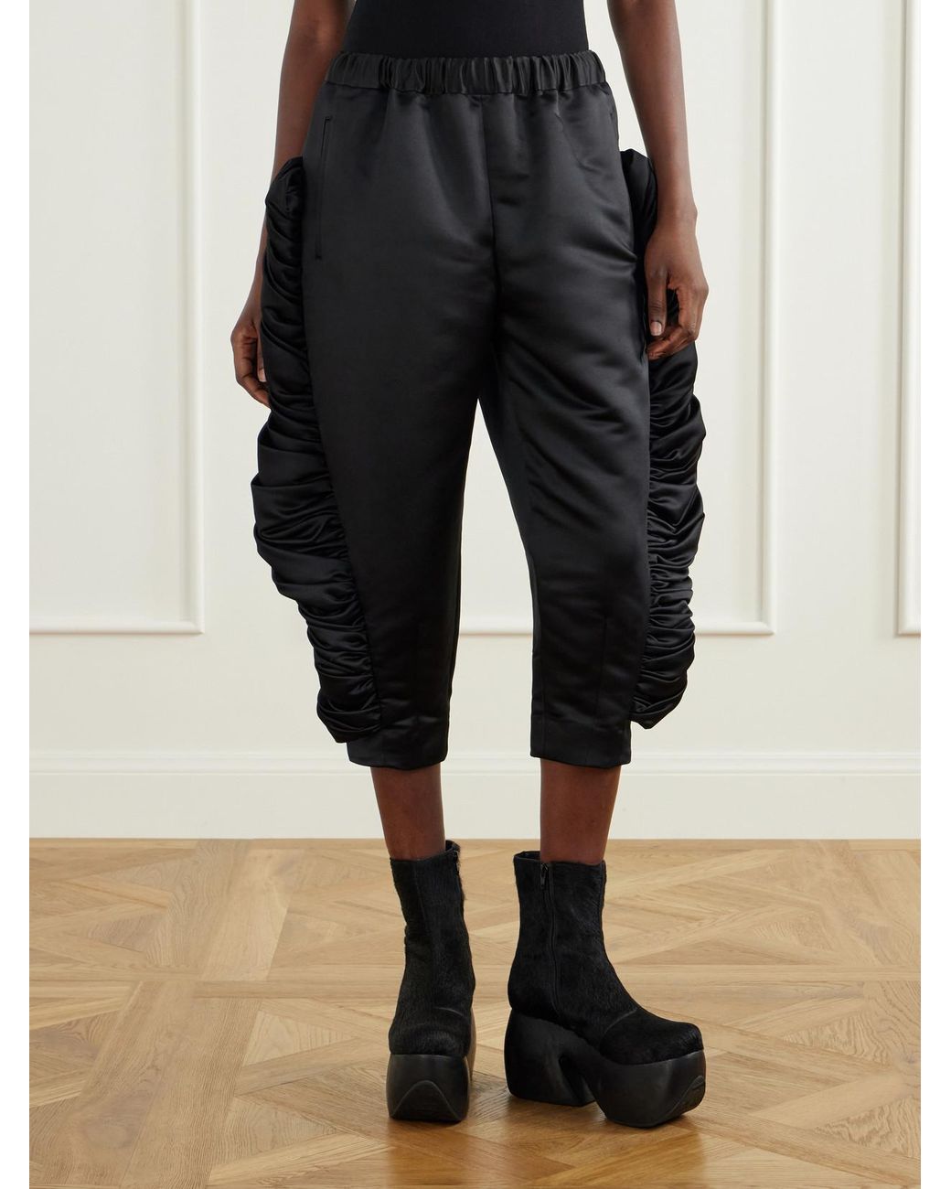 Comme des Garçons Blue Cropped Ruffled Satin Slim-Fit Capri Pants