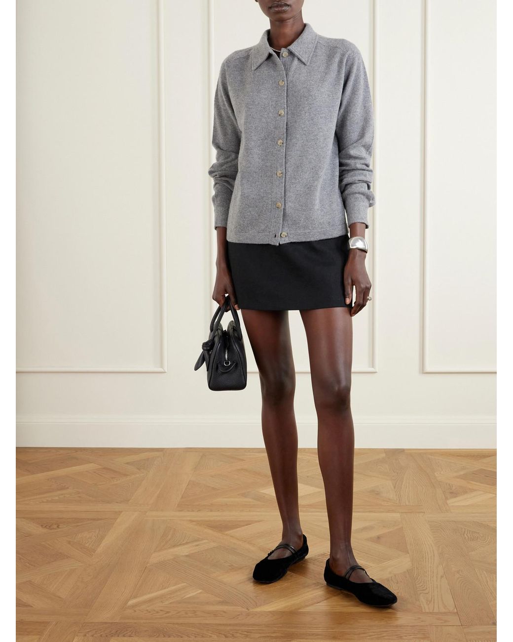 Tory Burch Black Leather-Trimmed Velvet Mary Jane Ballet Flats